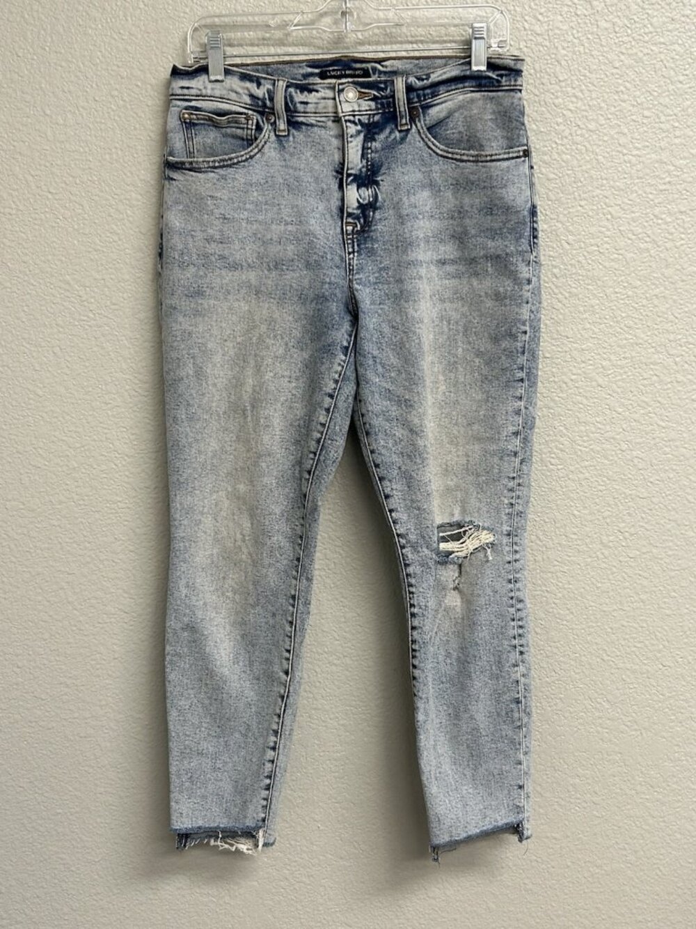 Lucky Brand AVA Mid Rise Skinny Jeans Women's Size 10/30 Blue Denim Raw Hem